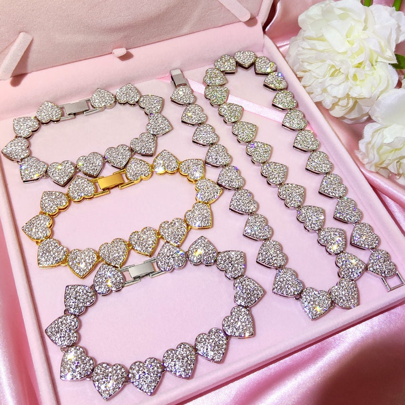 Women’s Diamond Crystal Heart Cuban Link Chain - ICEKNG