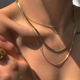 Women’s Herringbone Necklace in Yellow Gold - ICEKNG