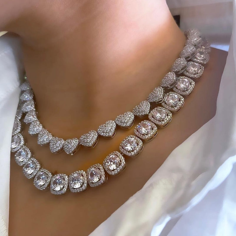 Women’s Diamond Crystal Heart Cuban Link Chain - ICEKNG