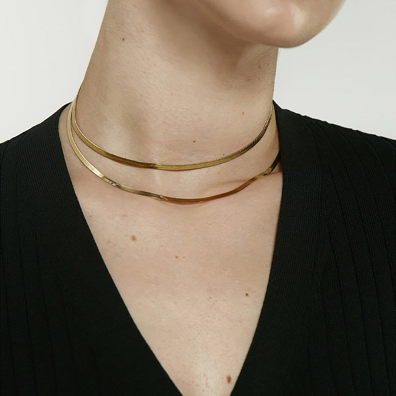 Women’s Herringbone Necklace in Yellow Gold - ICEKNG