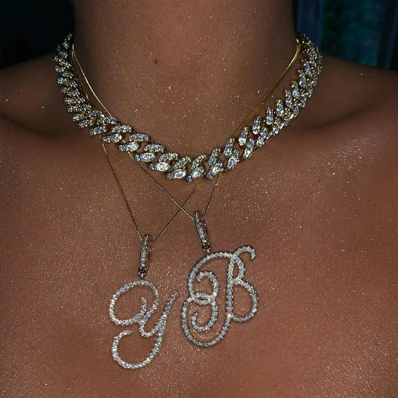 Diamond Cursive letter pendant - ICEKNG